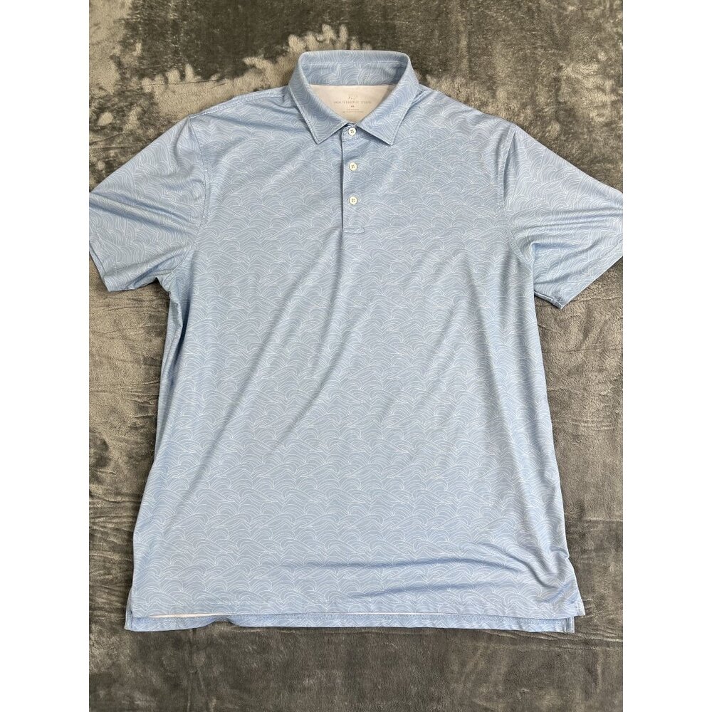 Southern Tide Mens Blue Polo Shirt XL Short Sleeve Allover Wave Print